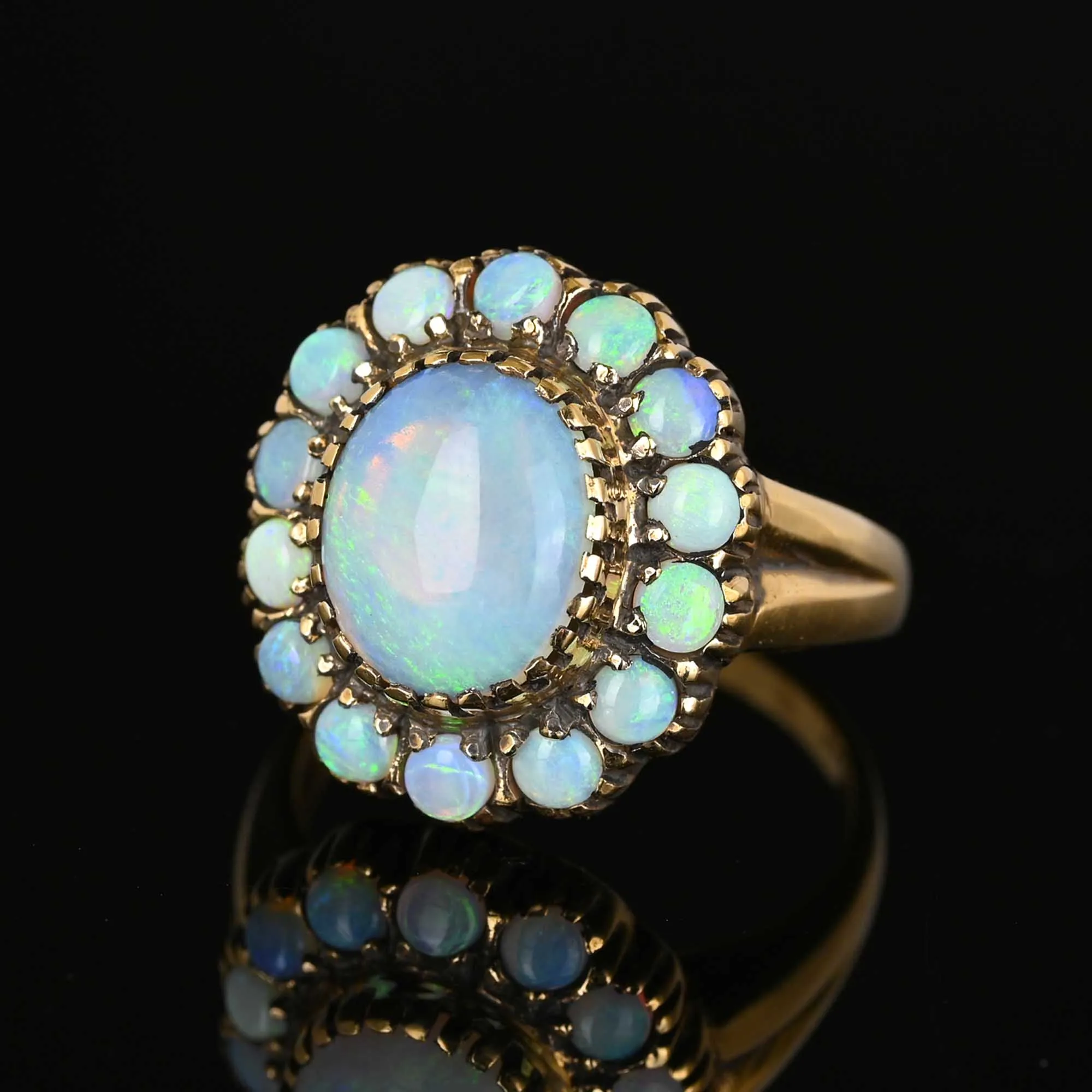 ON HOLD Vintage 14K Gold Opal Halo Cluster Ring