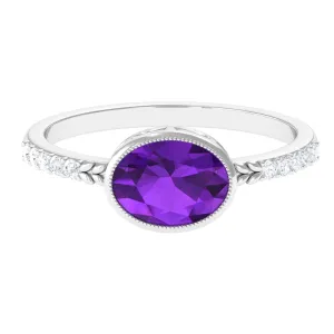 Oval Amethyst Solitaire Engagement Ring with Diamond