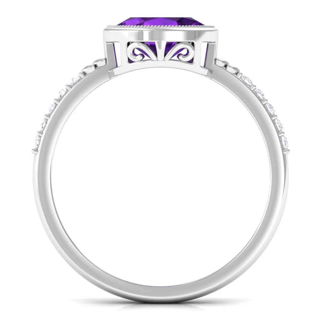 Oval Amethyst Solitaire Engagement Ring with Diamond