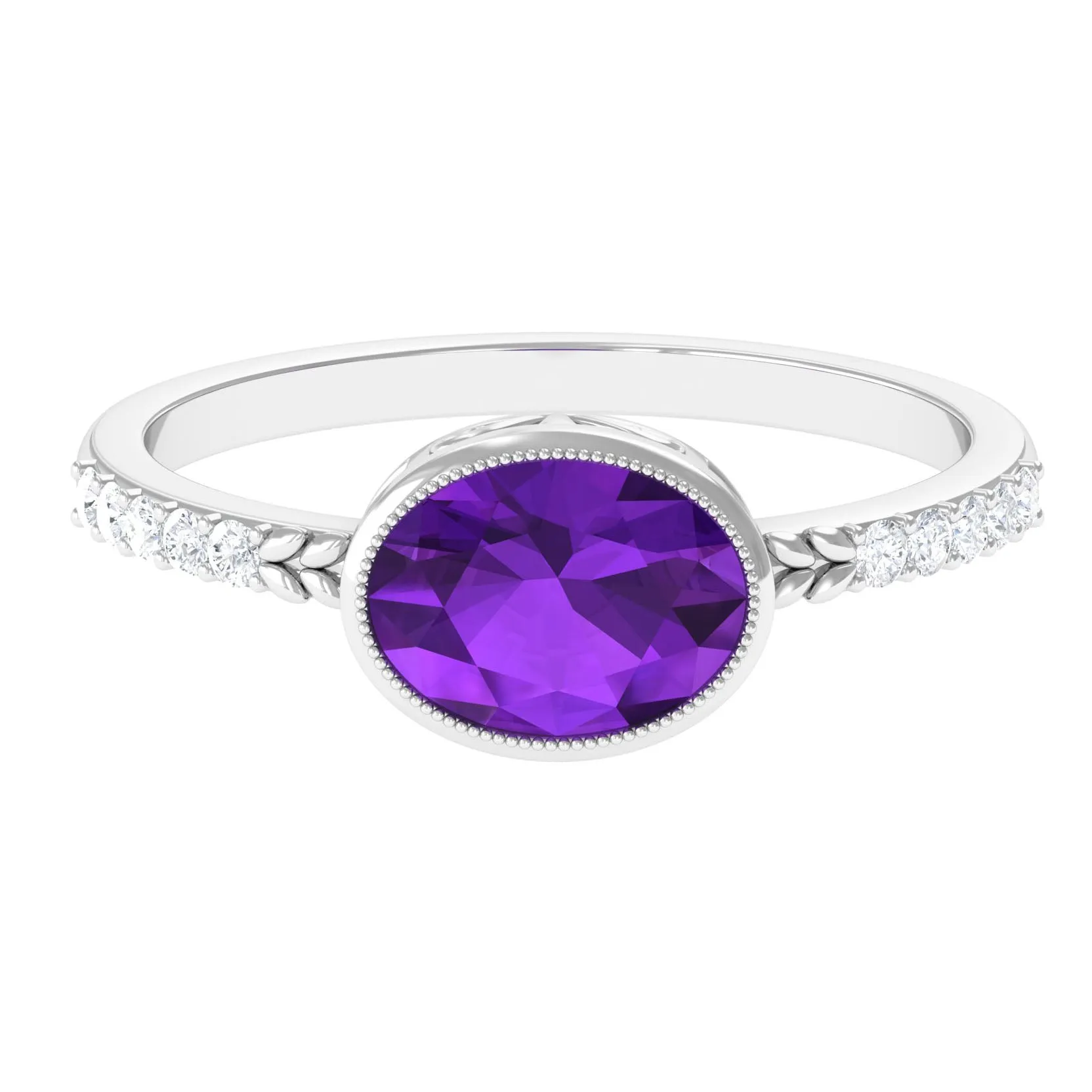 Oval Amethyst Solitaire Engagement Ring with Diamond