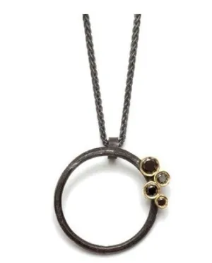 Oxidized Hoop Pendant with Black Diamonds set in 18k Gold