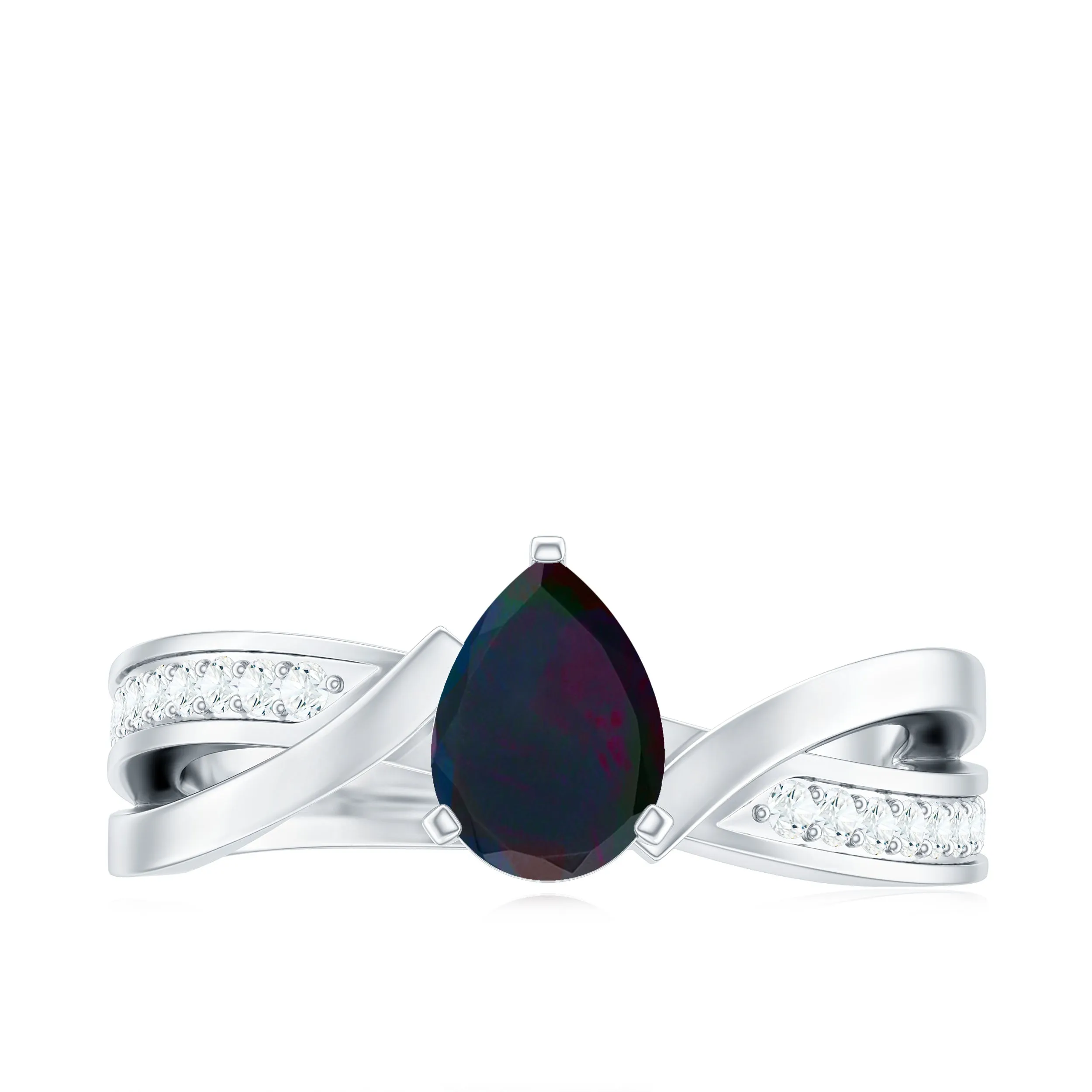 Pear Cut Solitaire Black Opal and Diamond Infinity Engagement Ring