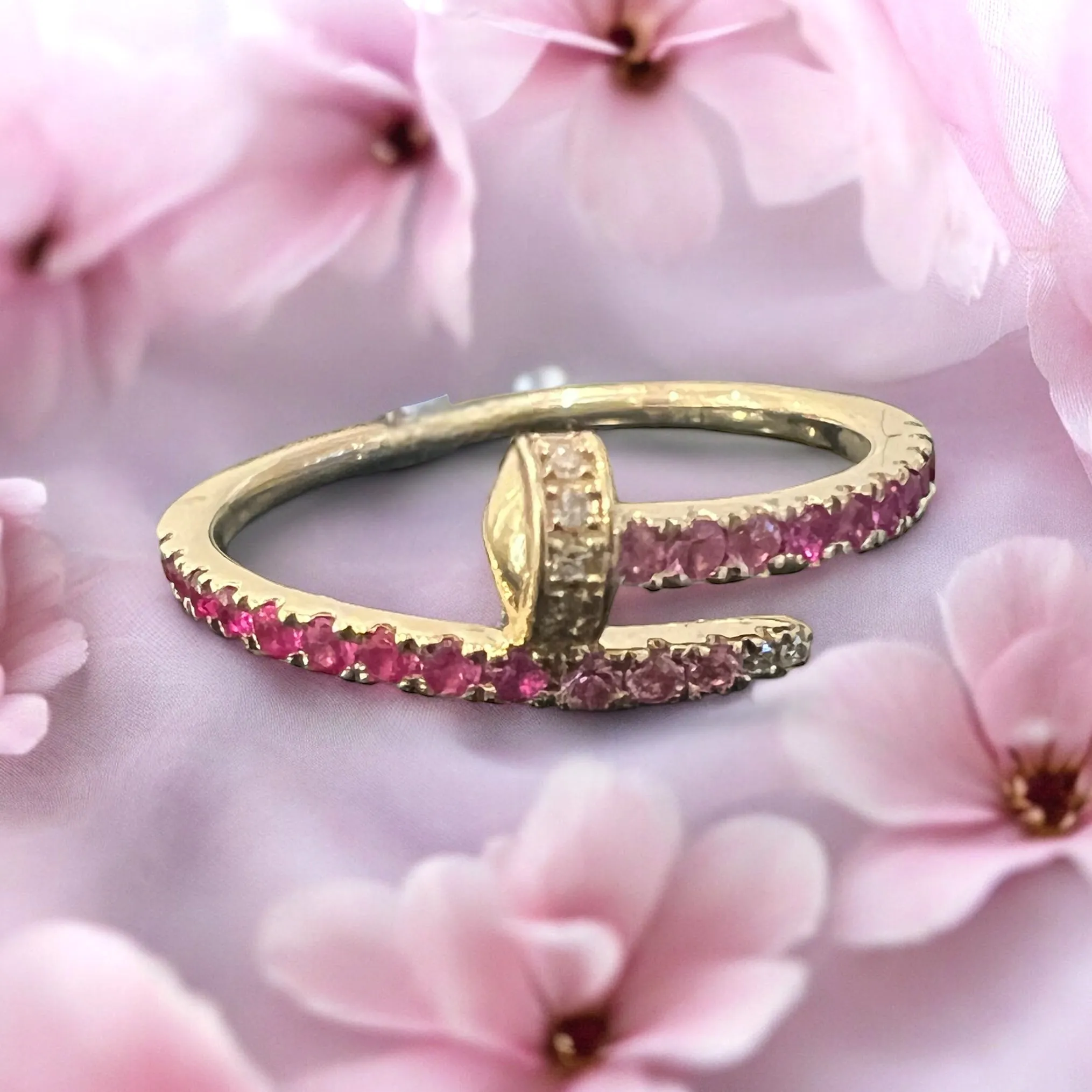 Pink Sapphire and diamond nail ring