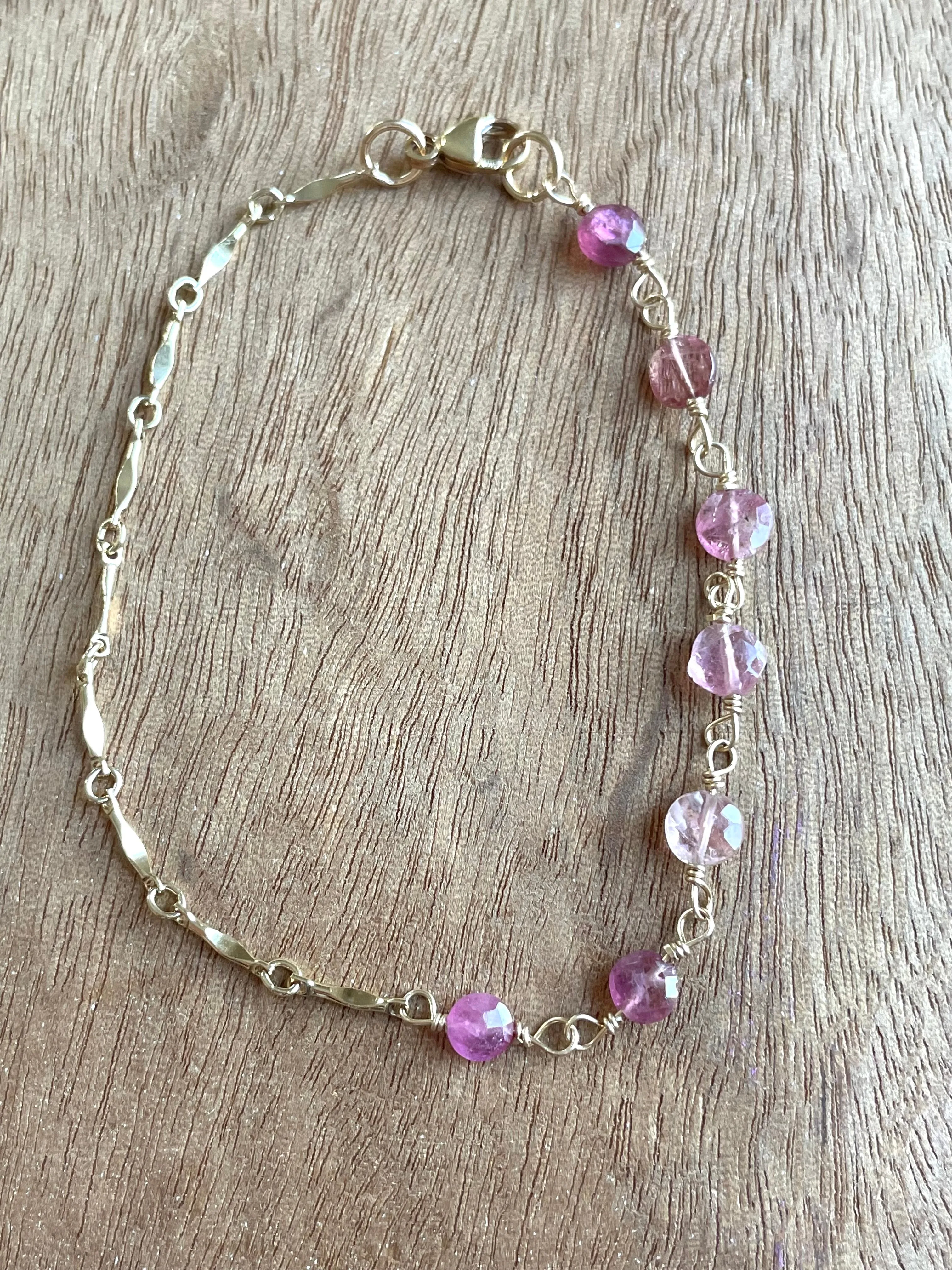 Pink Tourmaline Half and Half Bracelet Pink Gemstone Bracelet For Women