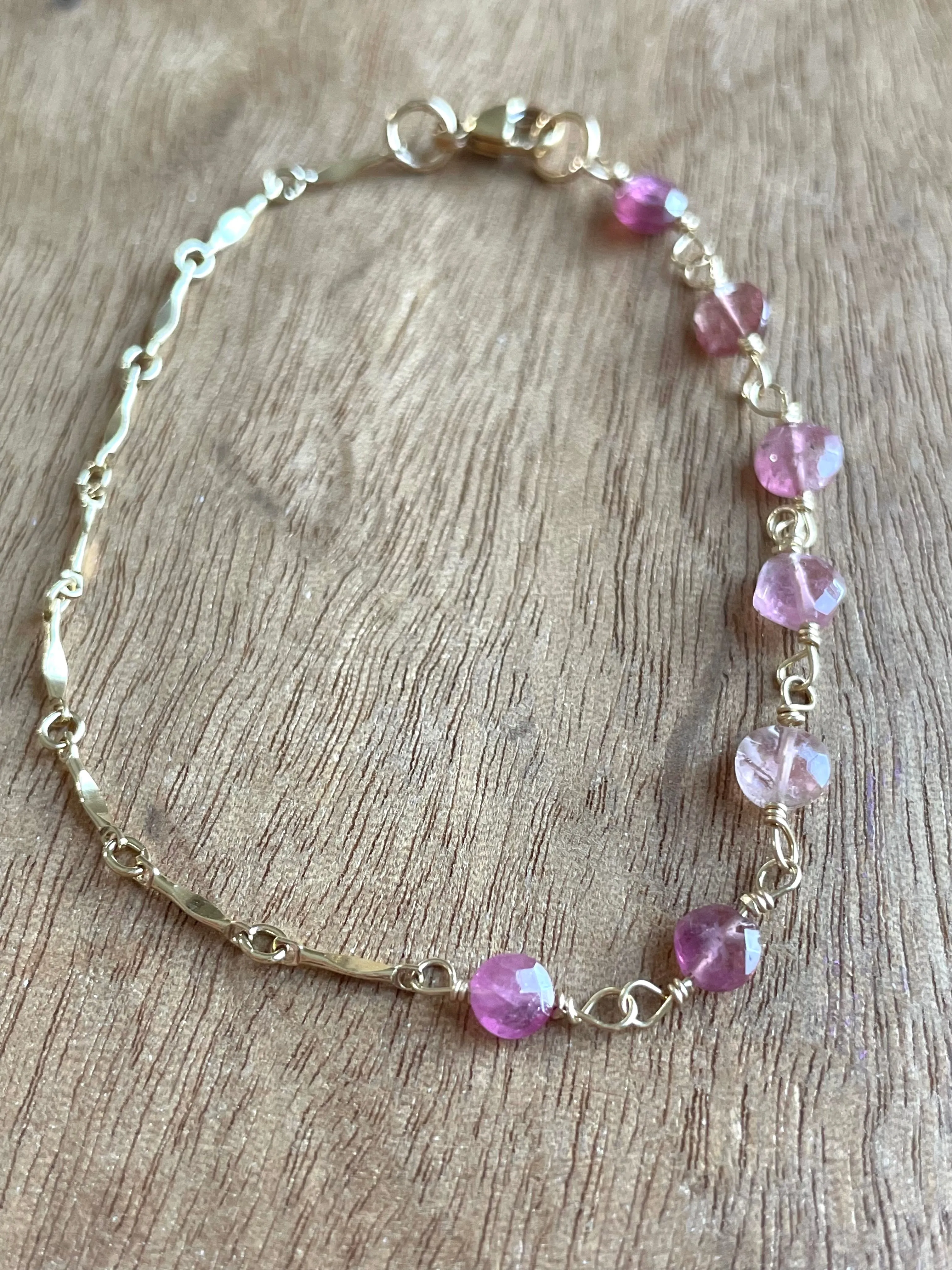 Pink Tourmaline Half and Half Bracelet Pink Gemstone Bracelet For Women