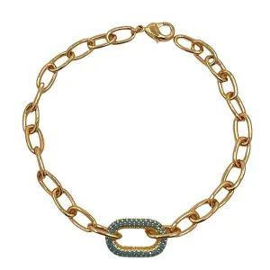 Plated Link Chain with Oval CZ Link: Turquoise (BCG4508TQ)