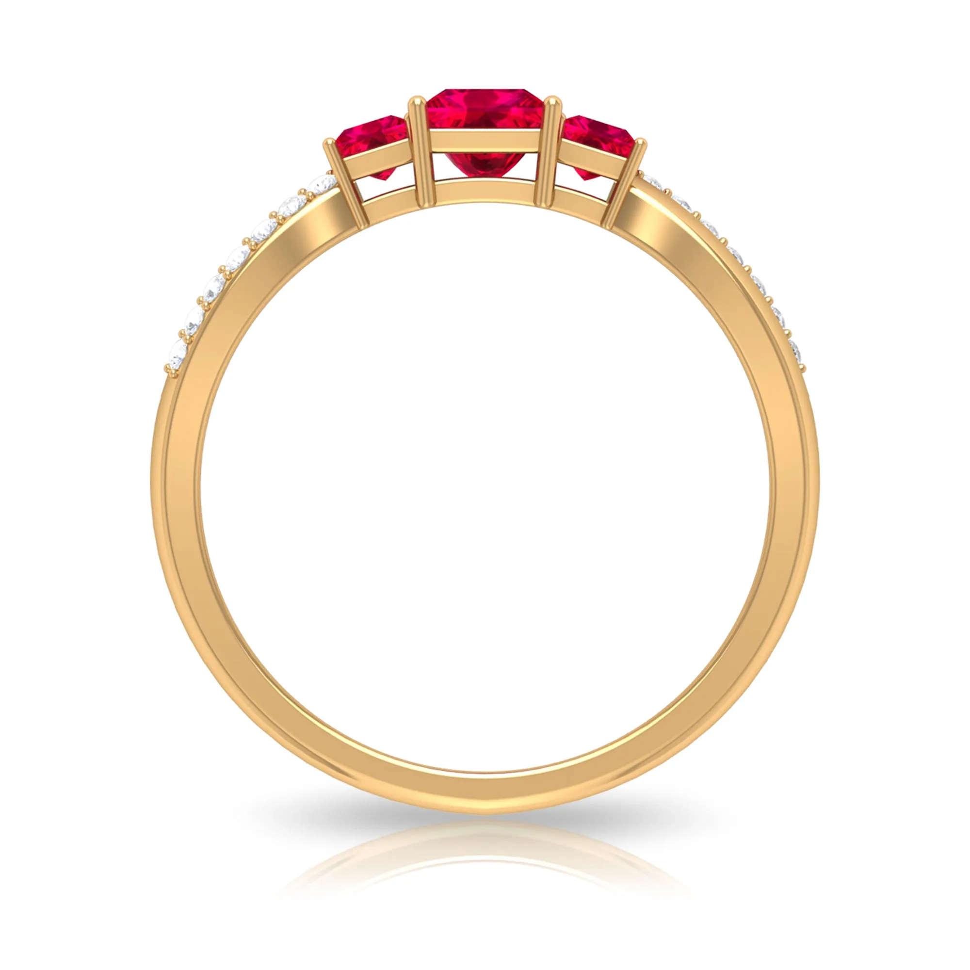 Princess Cut Three Stone Ruby Engagement Ring with Diamond