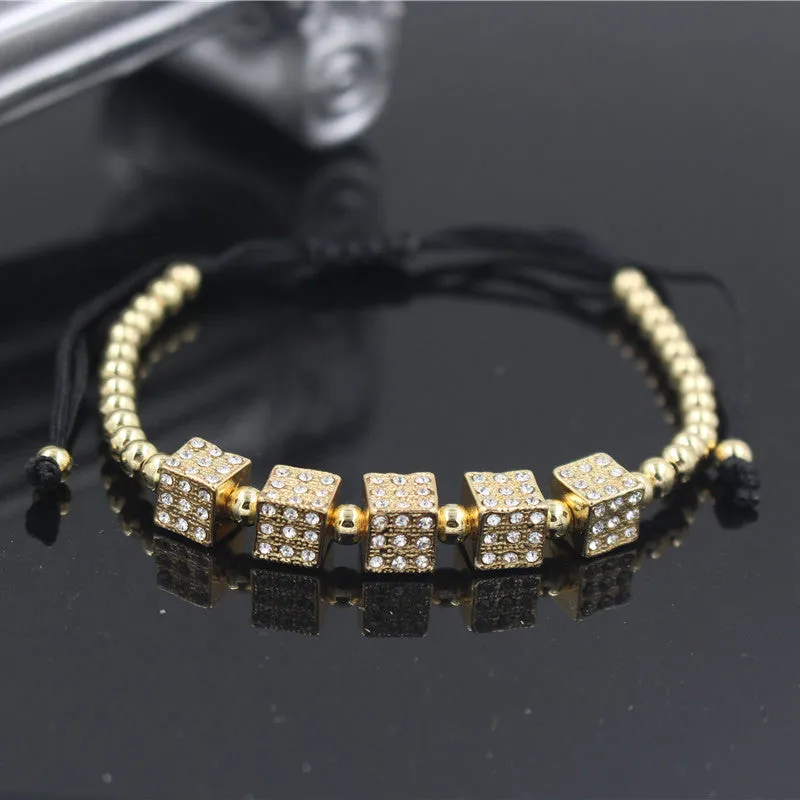 Punk Style Wild Copper Bead Braided Dot Diamond Square Bracelet