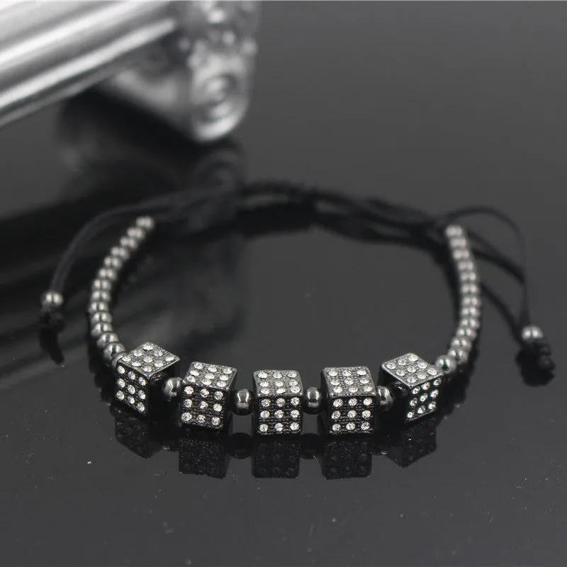 Punk Style Wild Copper Bead Braided Dot Diamond Square Bracelet