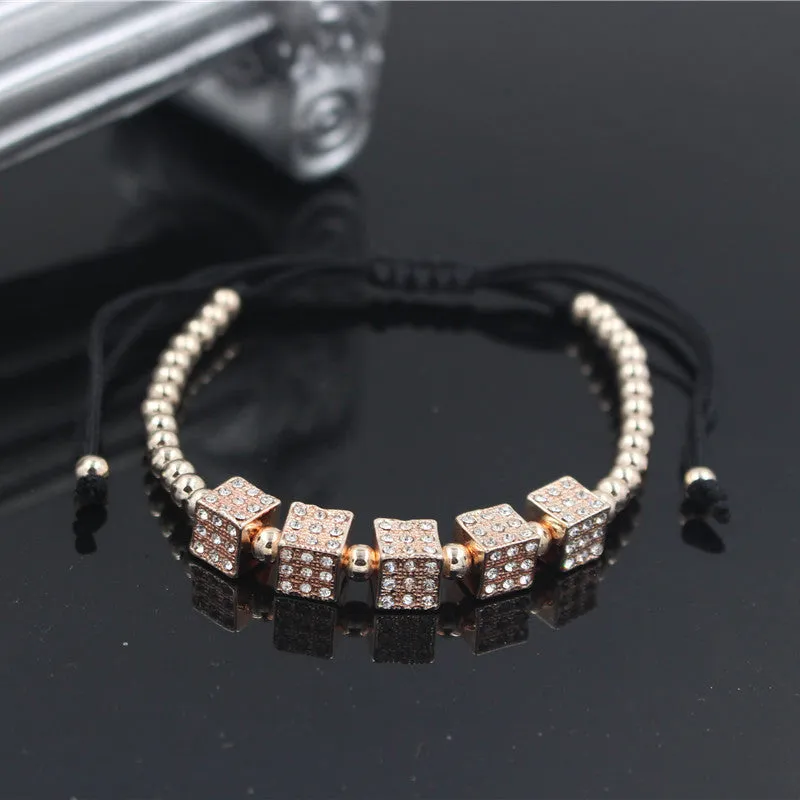 Punk Style Wild Copper Bead Braided Dot Diamond Square Bracelet