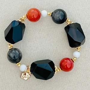 Raw Smoky Quartz & Reds Trinity Bracelet