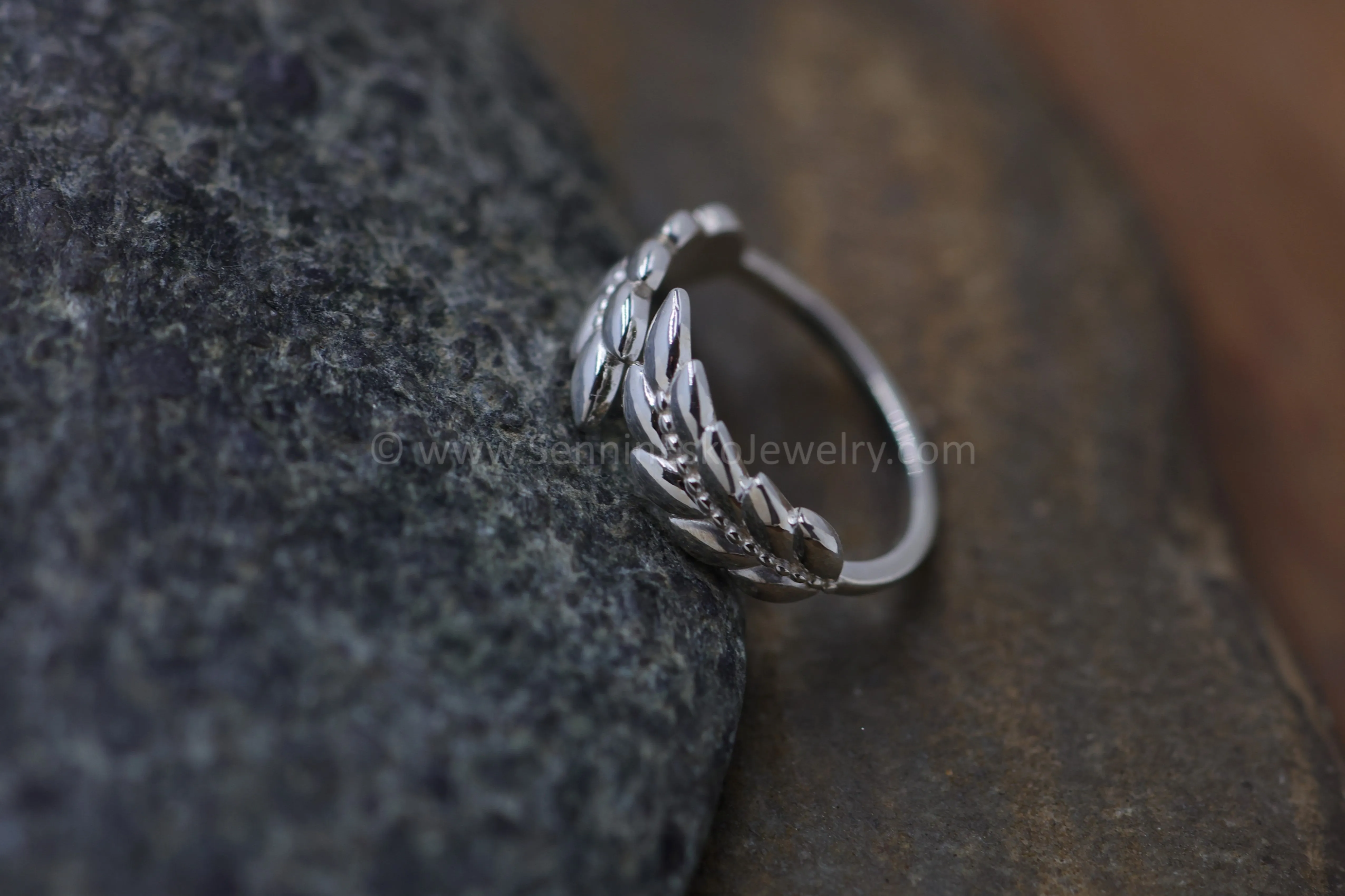 READY TO SHIP Silver Leaf Ring, Adjustable Size, Size 6.5