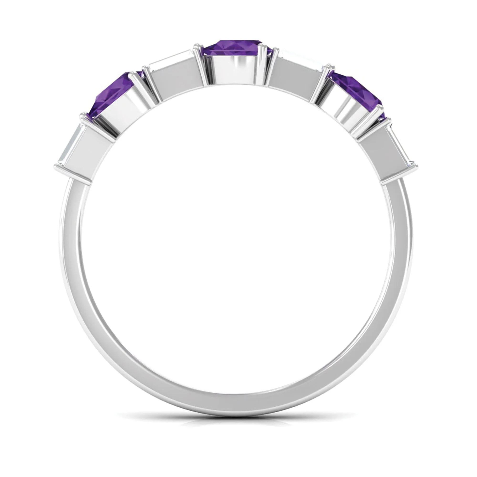 Real Amethyst and Diamond East West Half Eternity Ring