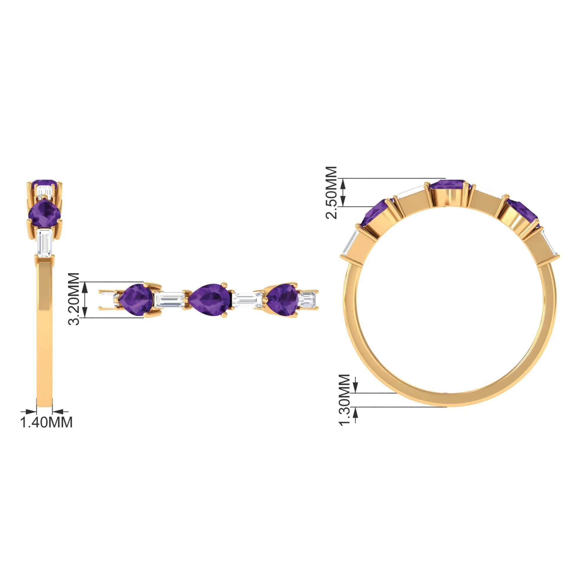 Real Amethyst and Diamond East West Half Eternity Ring