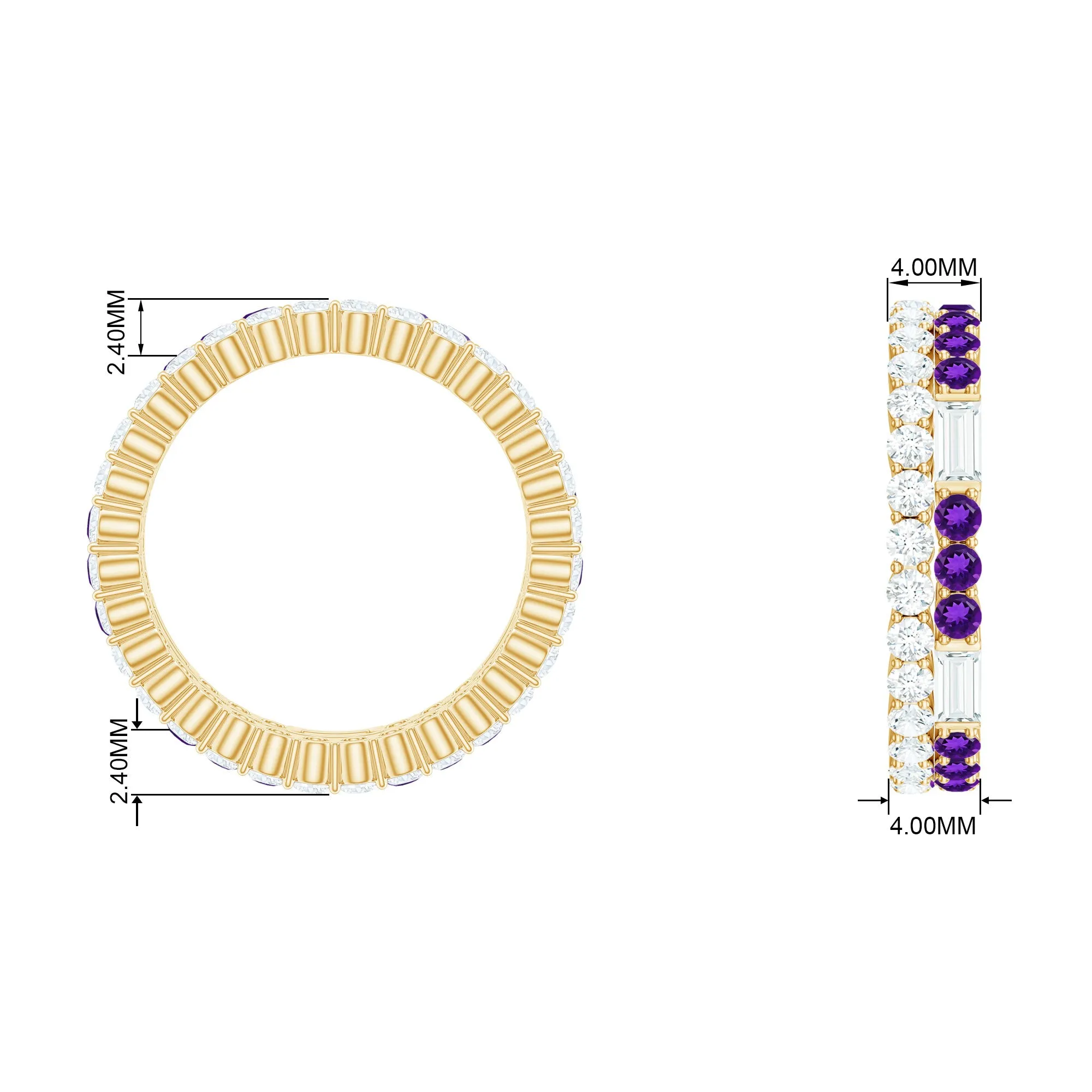 Real Amethyst and Moissanite Two Row Eternity Ring