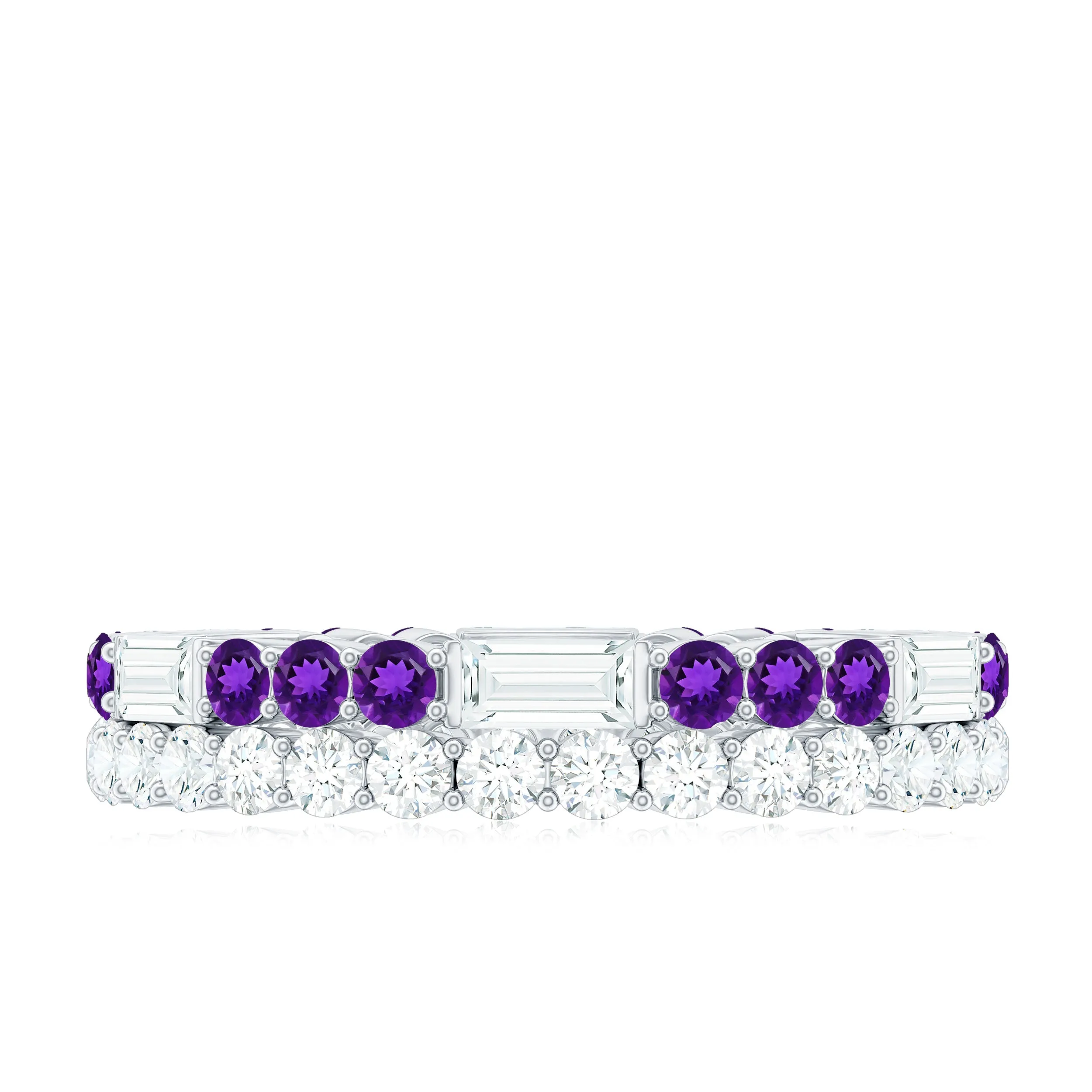 Real Amethyst and Moissanite Two Row Eternity Ring