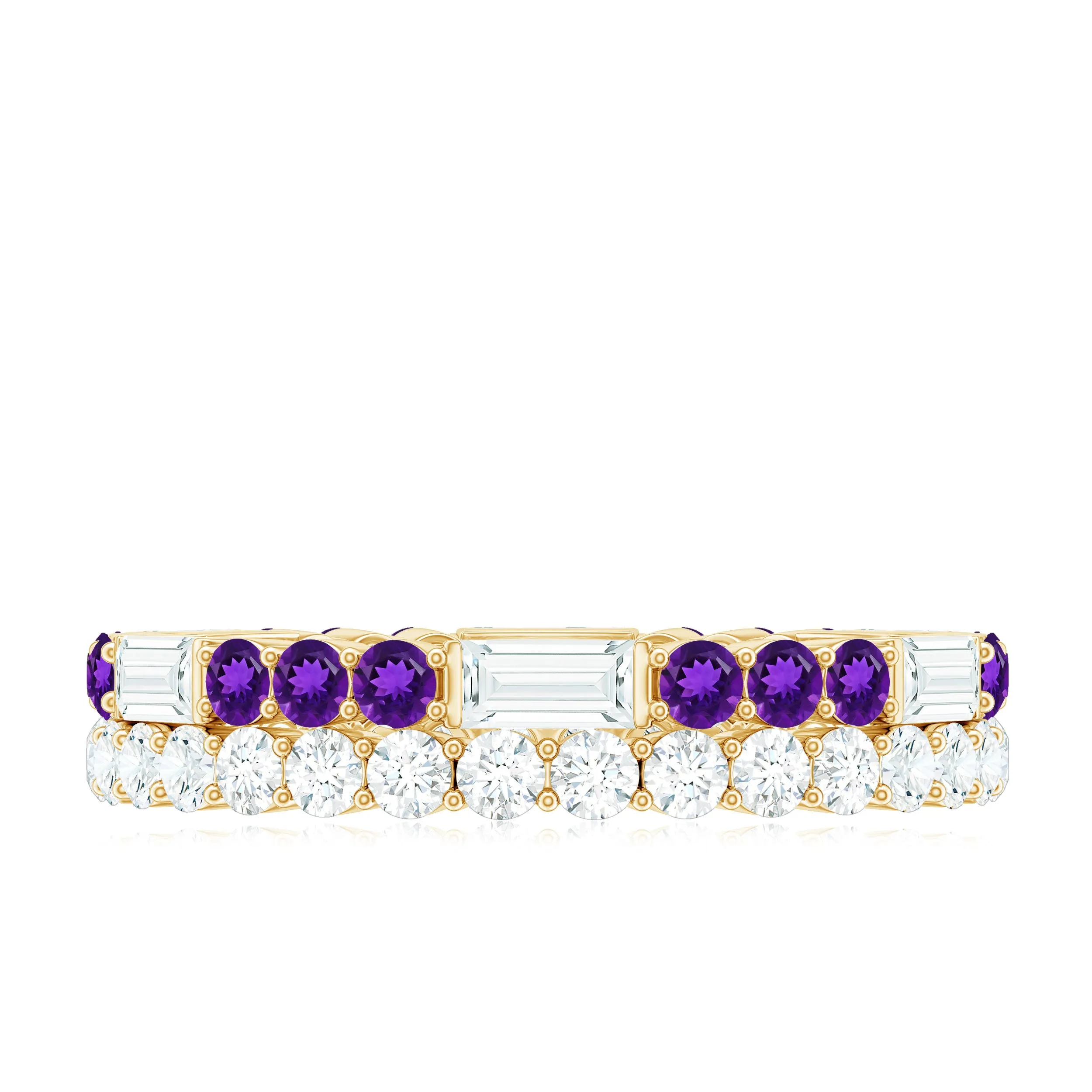 Real Amethyst and Moissanite Two Row Eternity Ring