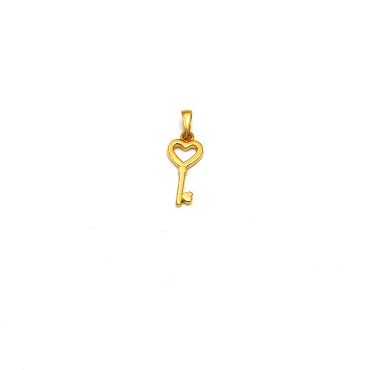 Real Gold Pendant with Two Heart and Key Design - Model 0295 P 1945