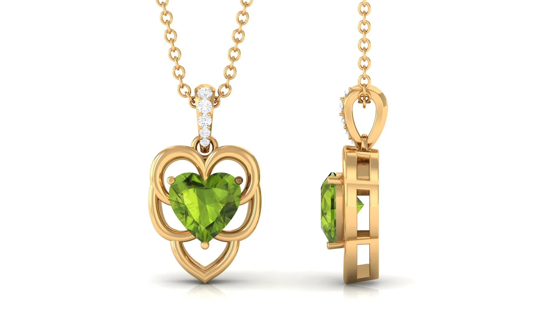 Real Peridot Heart Pendant with Diamond Accent Bail