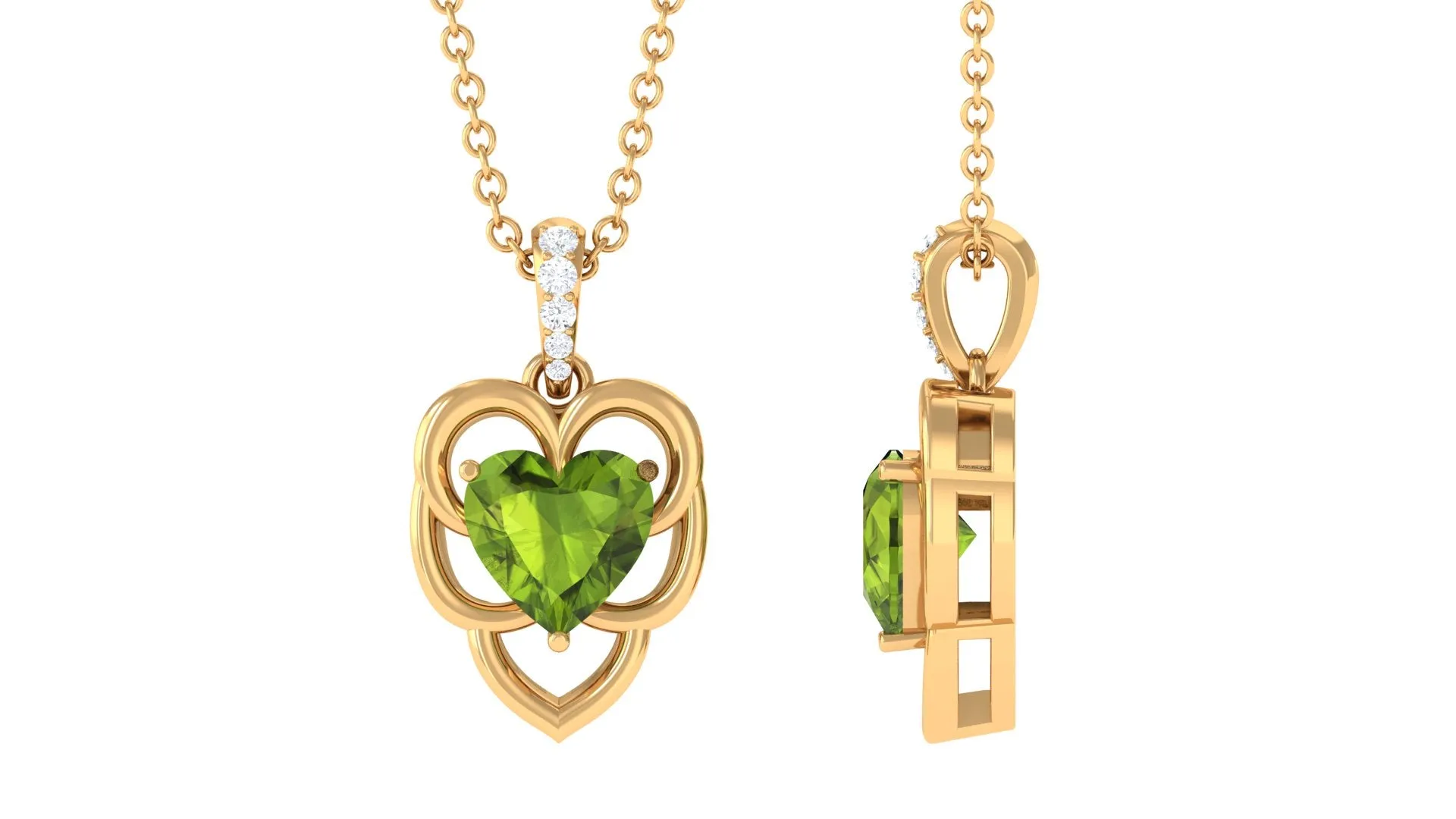 Real Peridot Heart Pendant with Diamond Accent Bail