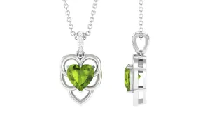 Real Peridot Heart Pendant with Diamond Accent Bail