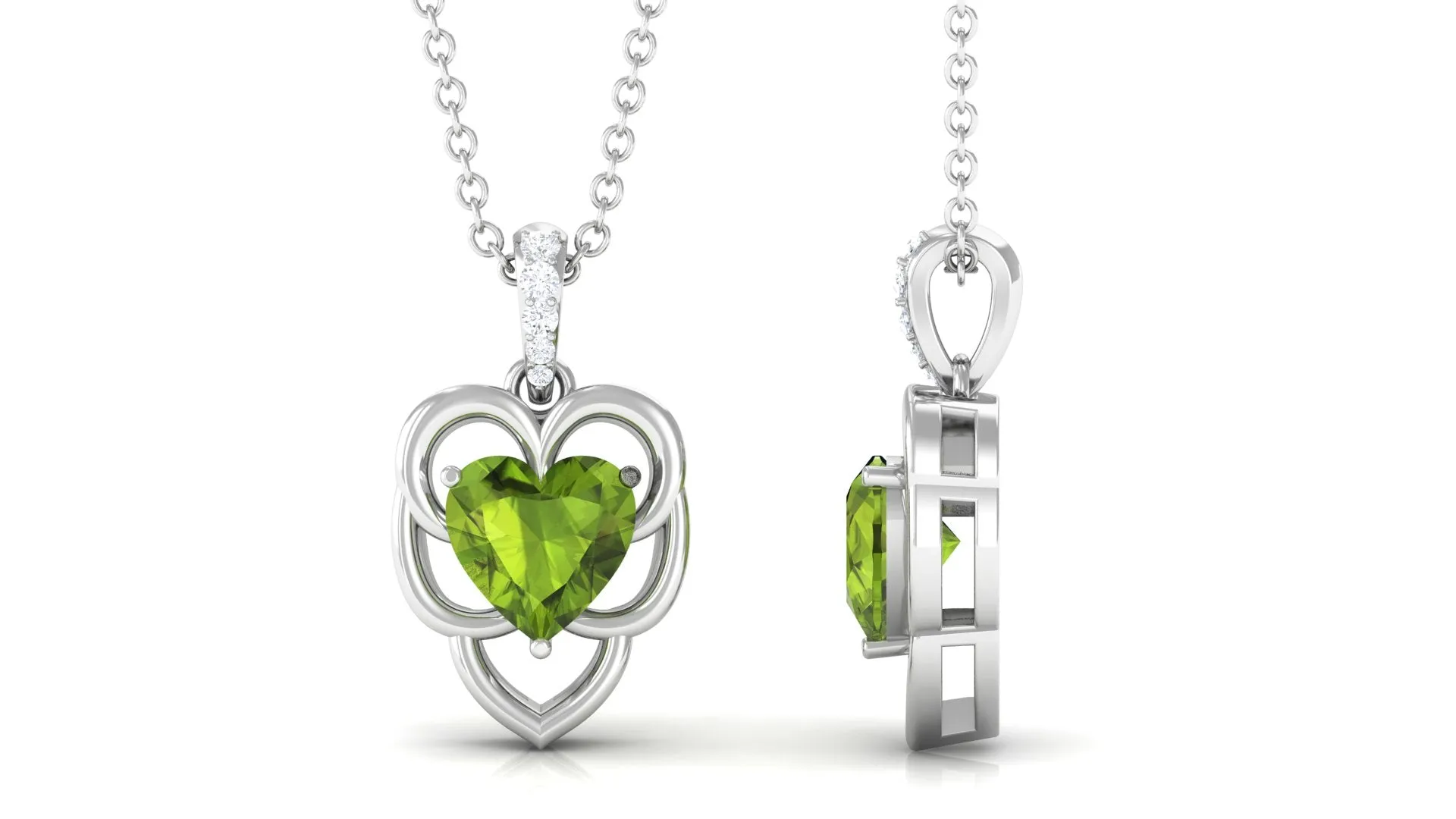 Real Peridot Heart Pendant with Diamond Accent Bail