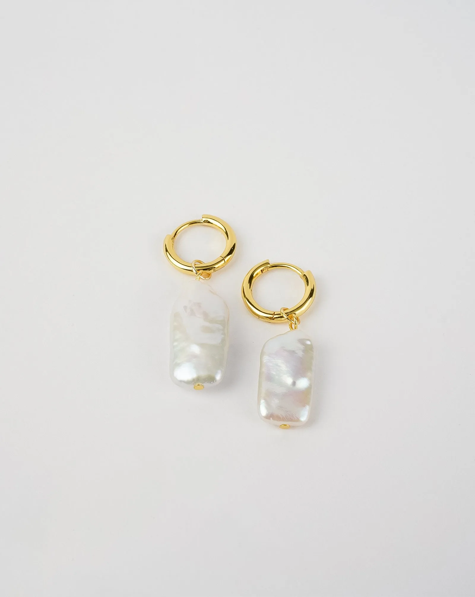 Rectangle Link Pearl Earrings