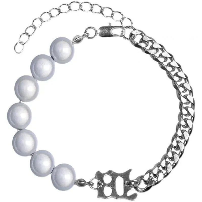 Reflective Titanium Steel Pearl Letter Bracelet