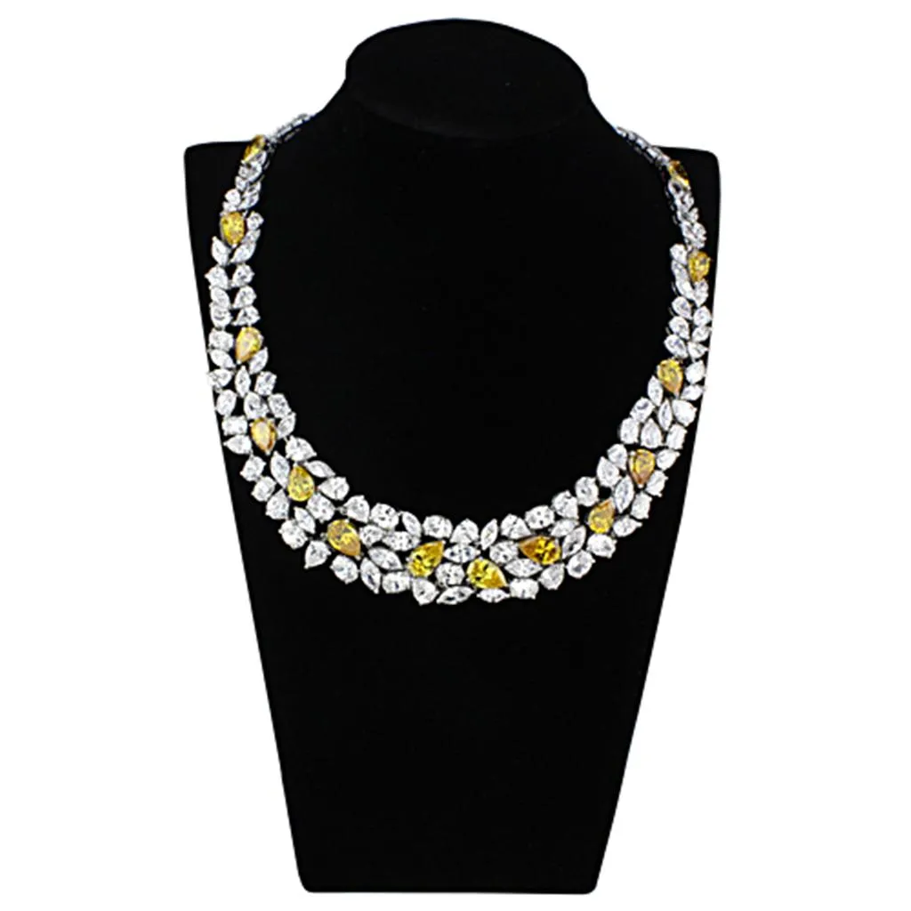 Rhodium Brass Jewelry Sets with AAA Grade CZ in Topaz Style LO3293