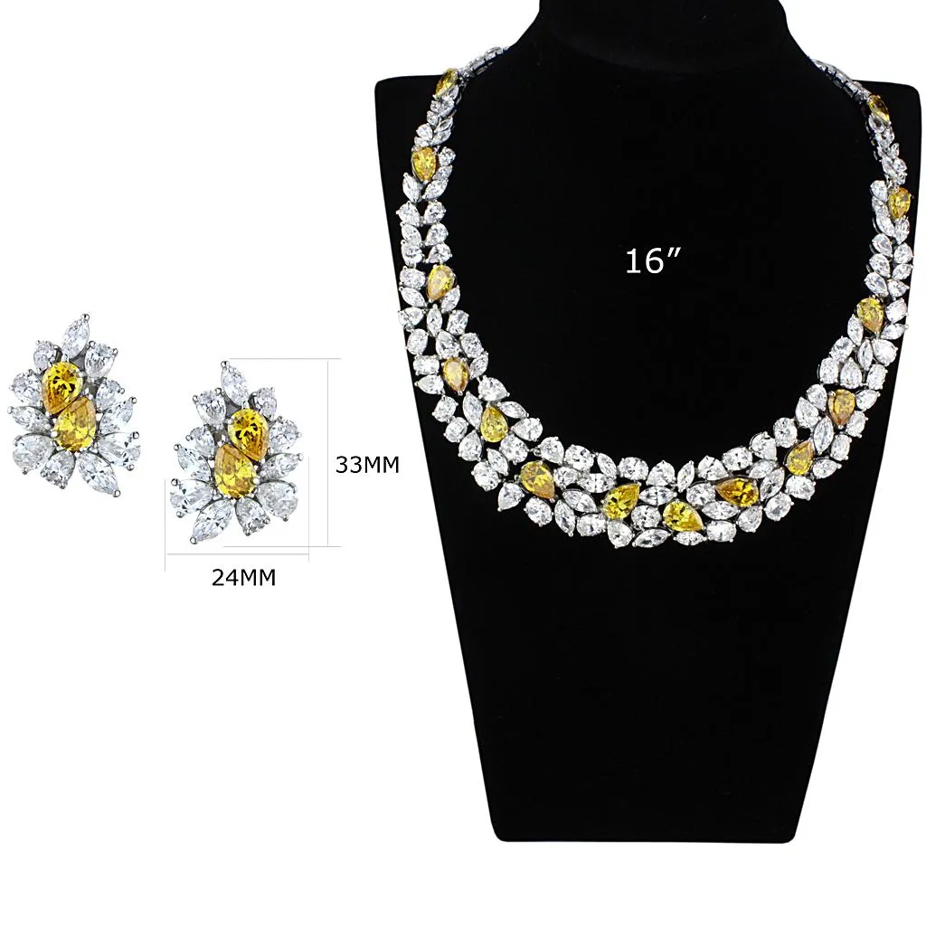 Rhodium Brass Jewelry Sets with AAA Grade CZ in Topaz Style LO3293