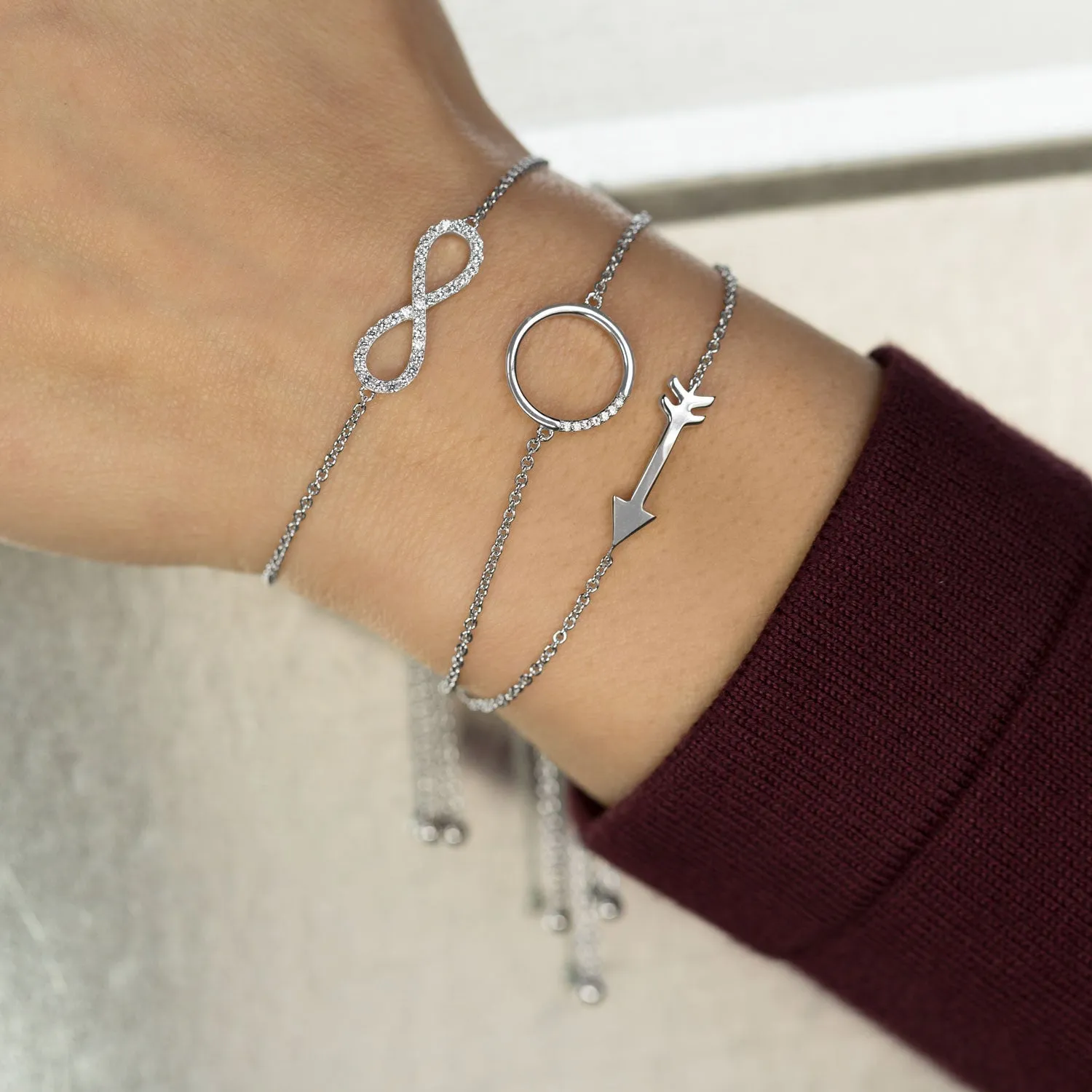 Rhodium Plated Arrow Friendship Bolo Bracelet