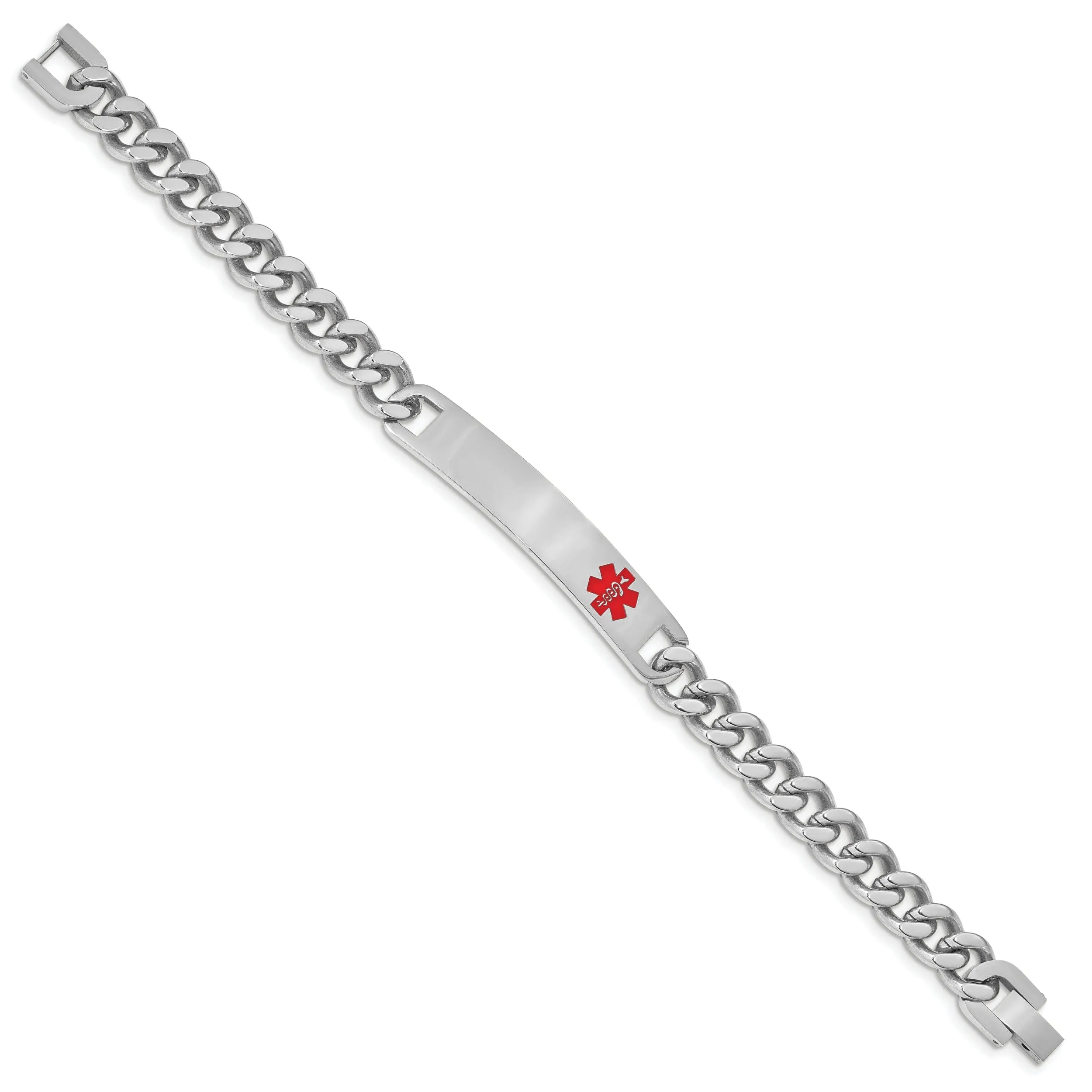 Rhodium Plated Large Red Epoxy Medical ID Bracelet