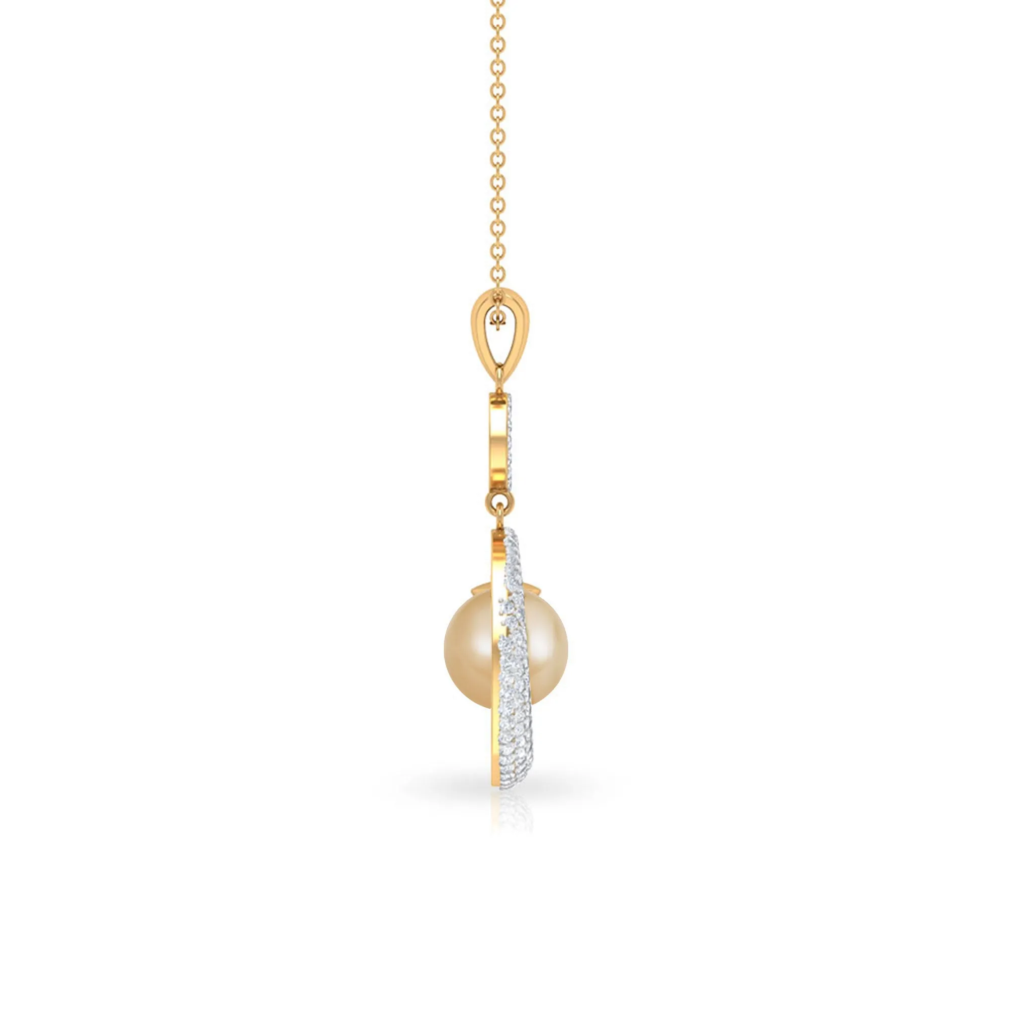 Round South Sea Pearl and Moissanite Dangle Pendant