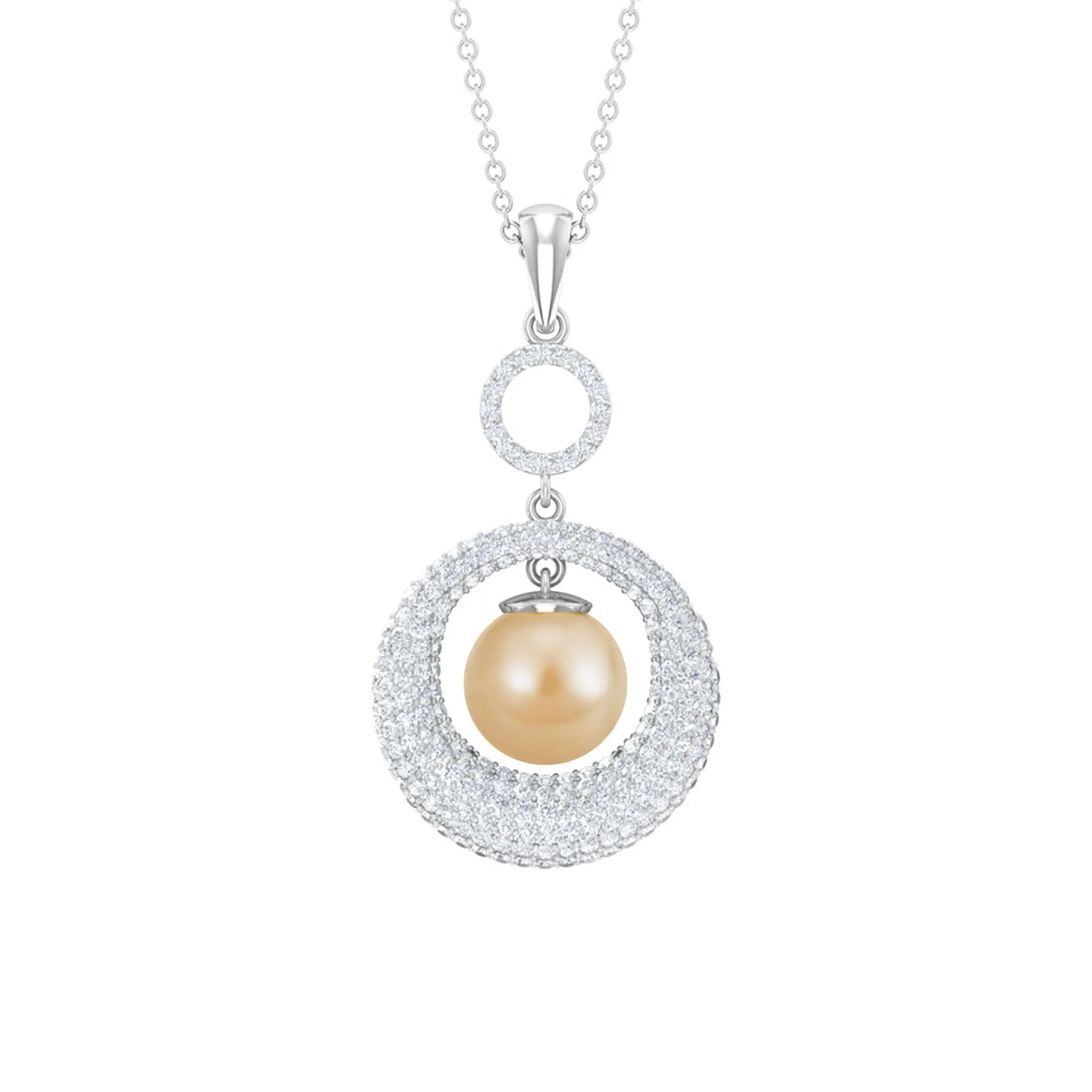 Round South Sea Pearl and Moissanite Dangle Pendant