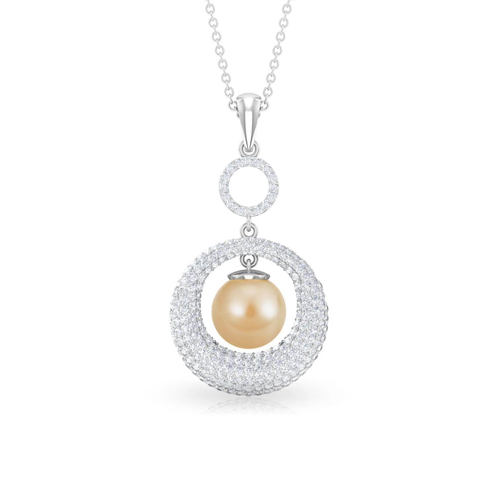 Round South Sea Pearl and Moissanite Dangle Pendant