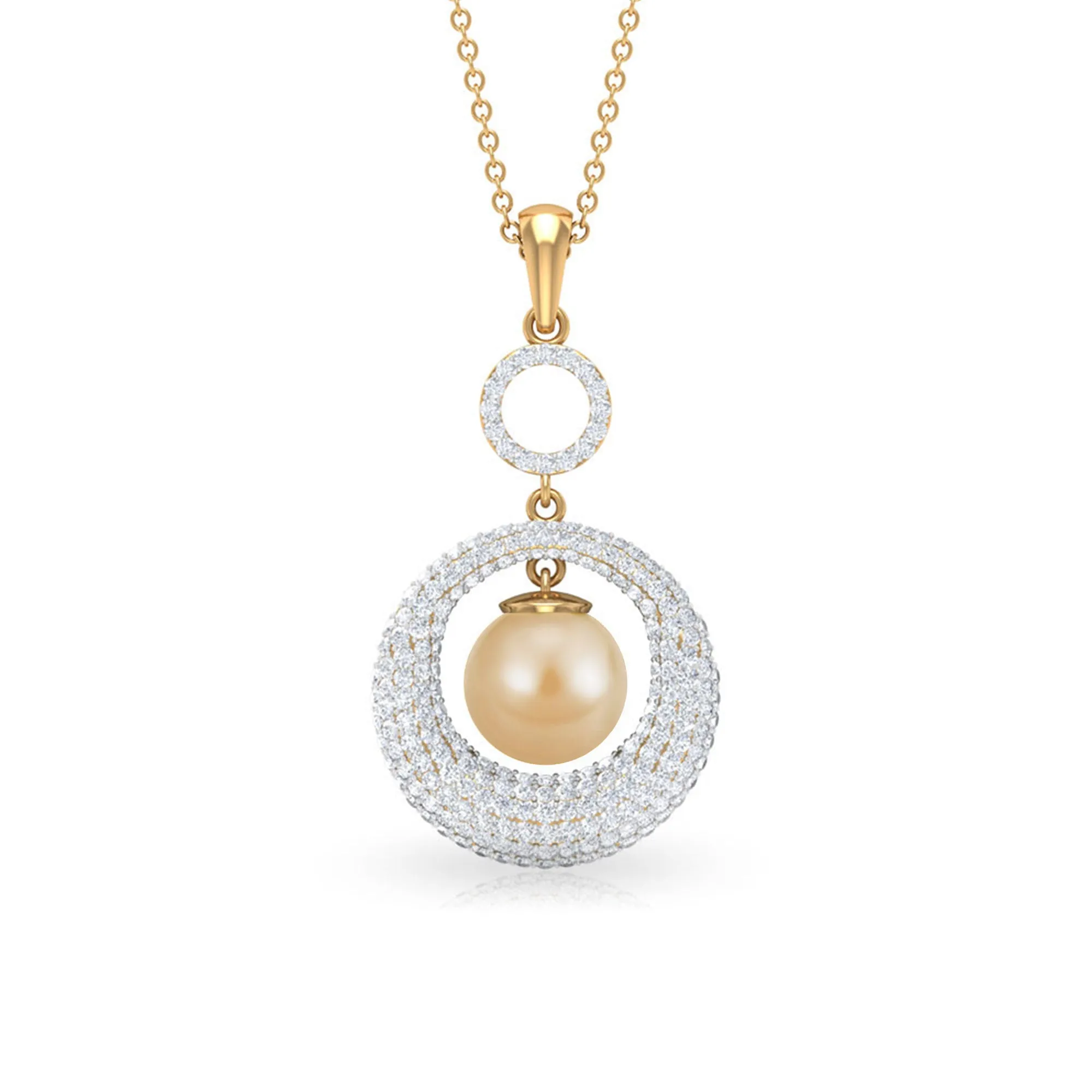 Round South Sea Pearl and Moissanite Dangle Pendant