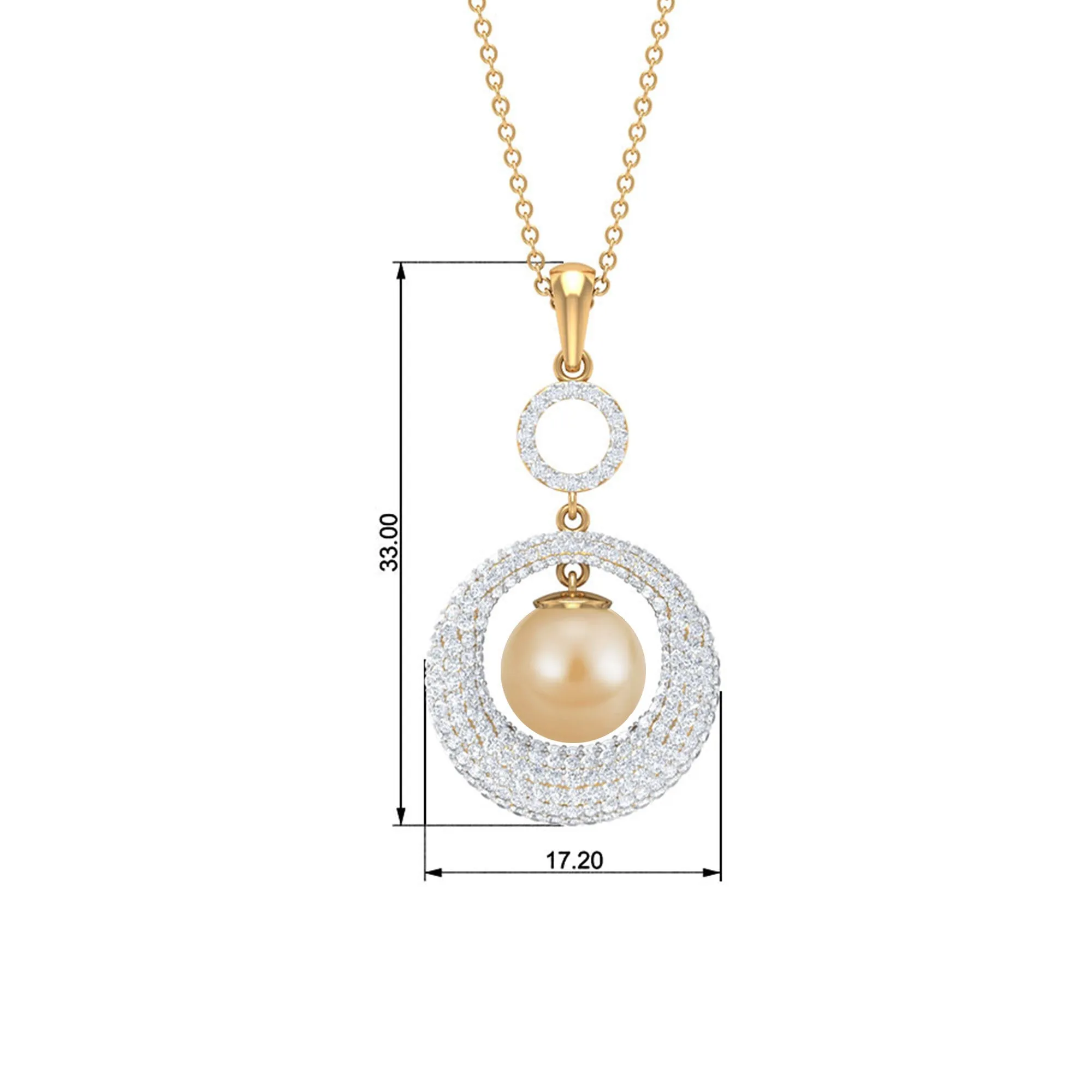 Round South Sea Pearl and Moissanite Dangle Pendant