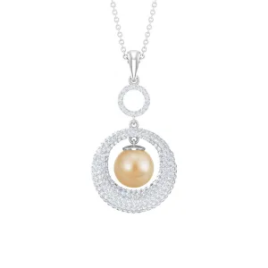 Round South Sea Pearl and Moissanite Dangle Pendant