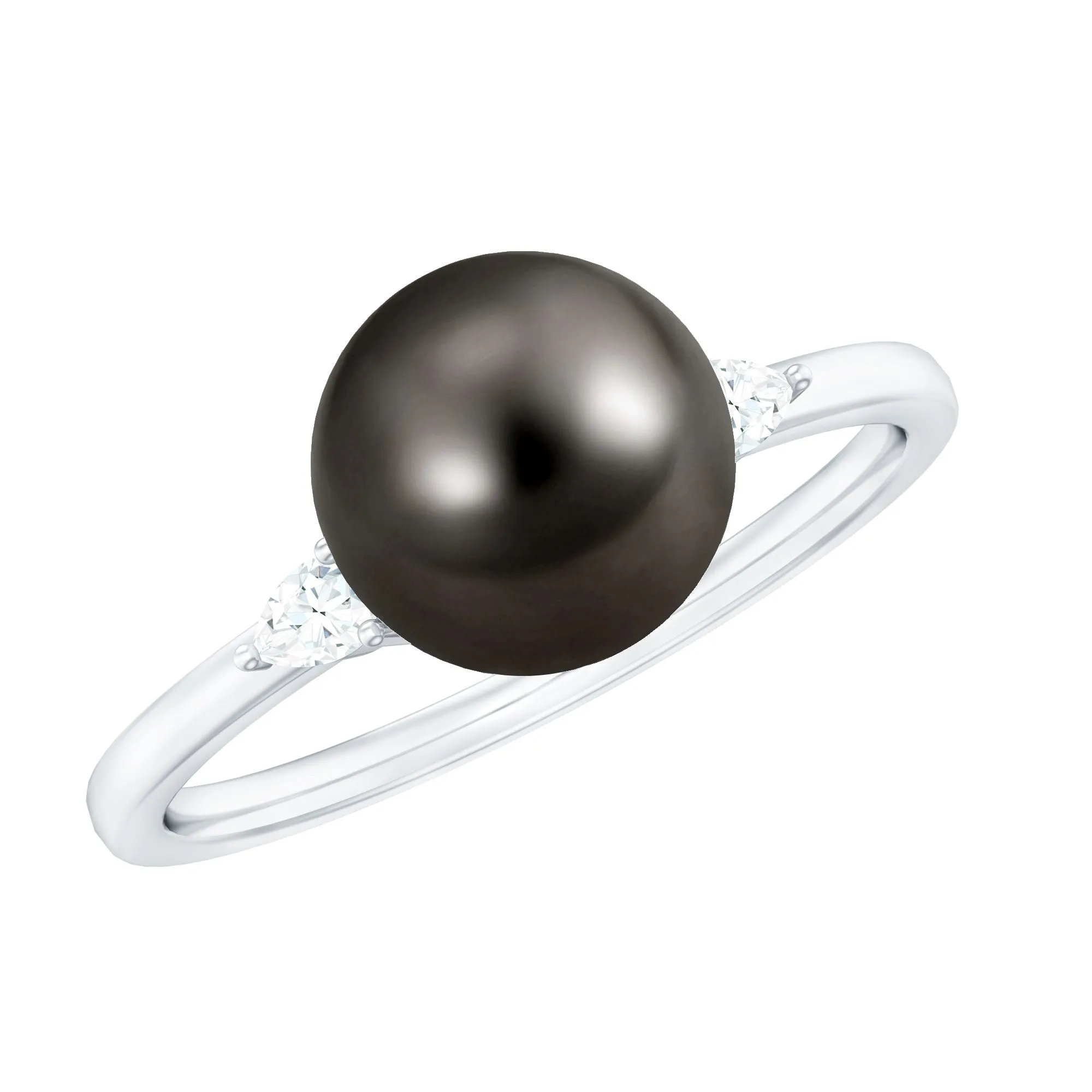 Round Tahitian Pearl Solitaire Ring with Pear Shape Moissanite