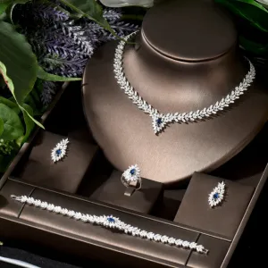 Sapphire Micro-Inlaid Leaf Jewelry Set