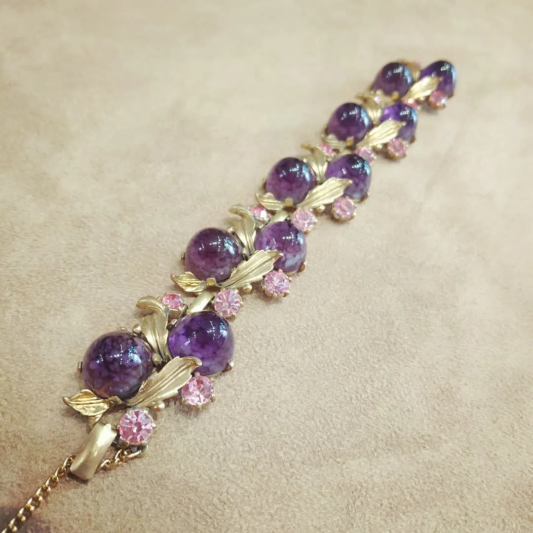 Schiaparelli Leafy Purple Pink Vintage Bracelet