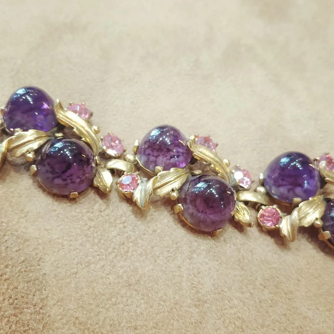 Schiaparelli Leafy Purple Pink Vintage Bracelet