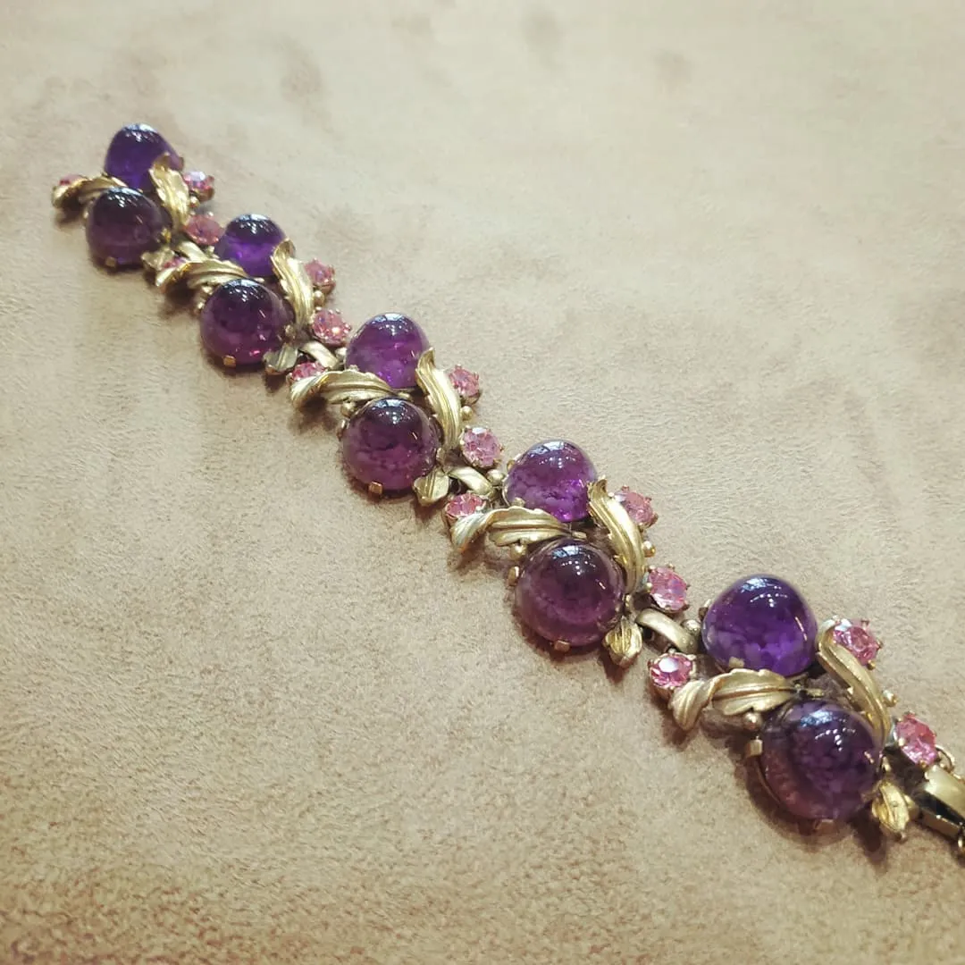 Schiaparelli Leafy Purple Pink Vintage Bracelet