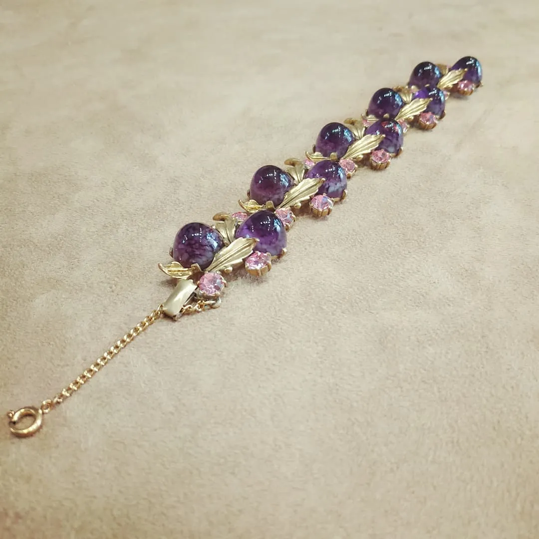 Schiaparelli Leafy Purple Pink Vintage Bracelet