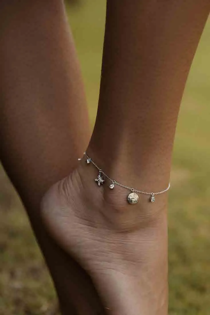 Selene Dangle Anklet - Whitegold