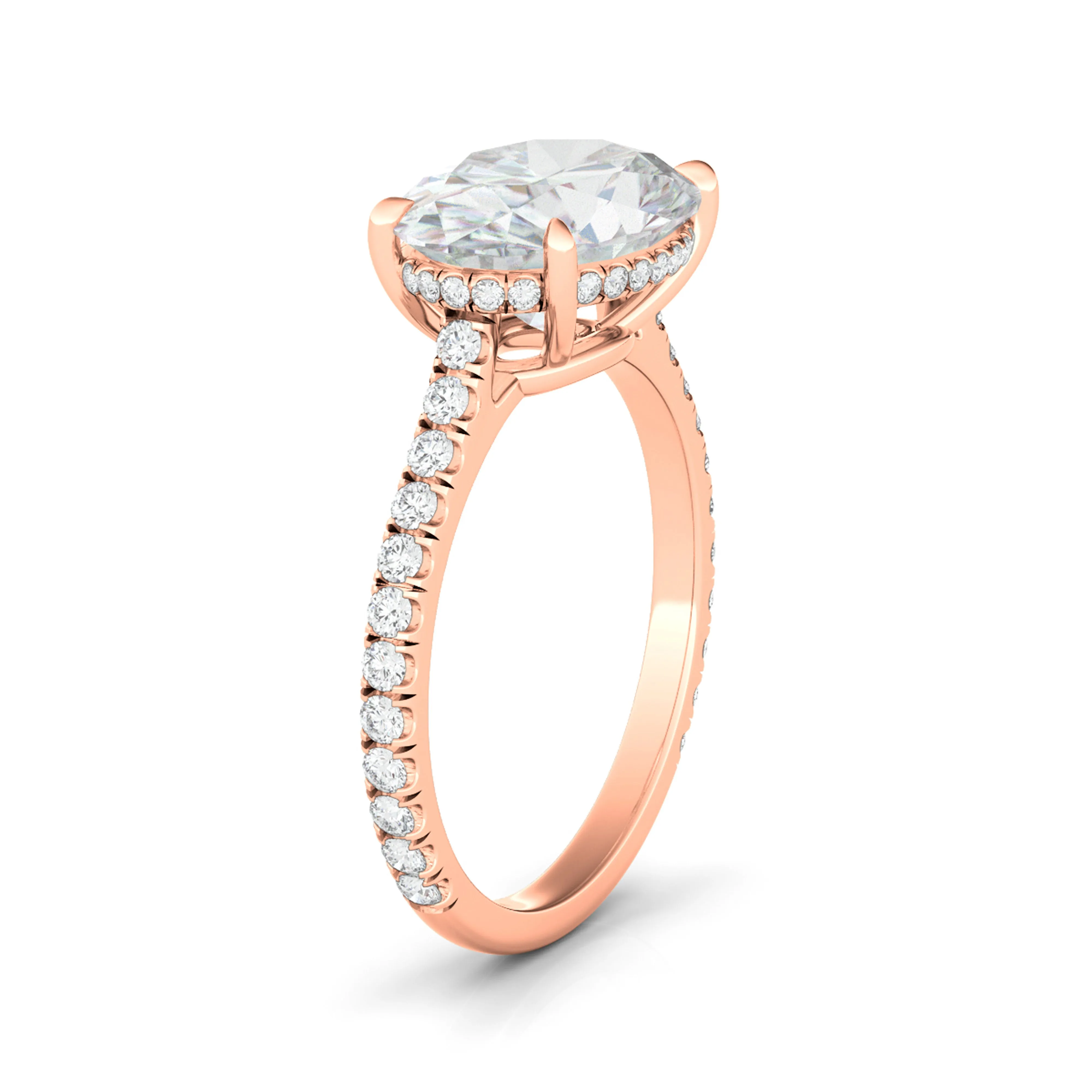 Sideways Oval Cut Pave Diamond Ring