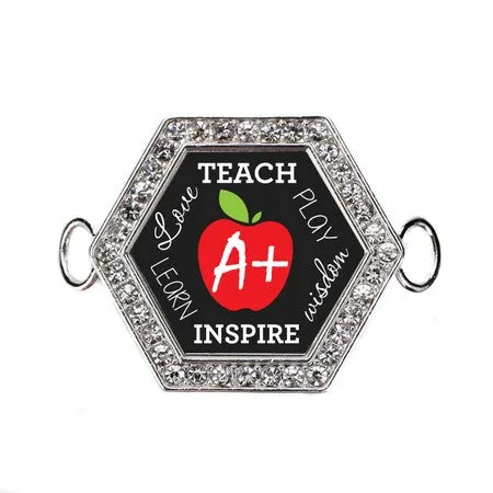 Silver Apples Are For Teachers Hexagon Charm Bangle Bracelet