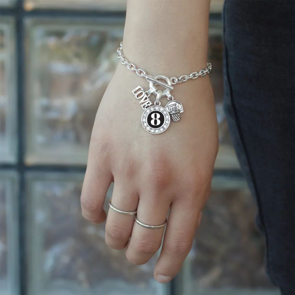 Silver Basketball Hoop - Sports Number 8 Circle Charm Toggle Bracelet