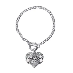 Silver Be Fierce Pave Heart Charm Toggle Bracelet