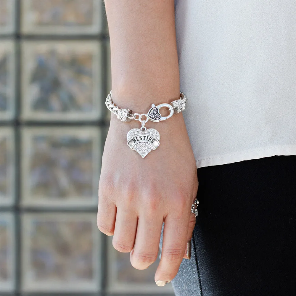 Silver Besties Pave Heart Charm Braided Bracelet